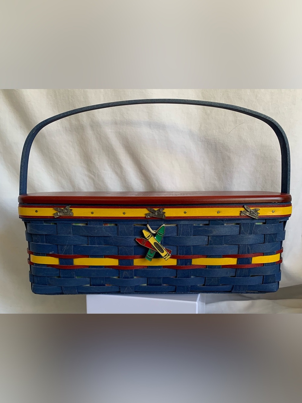Longaberger Crayola RARE 2011 Basket with Lid, Liner, Protector & Tie-on